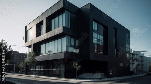 Sleek lines and monochromatic color scheme modern house exterior. AI generated © ArtStage