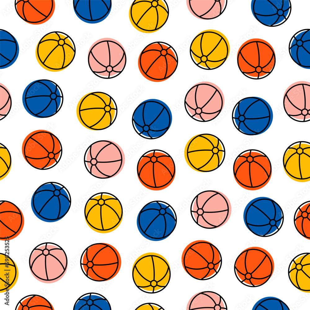 Seamless pattern with colorful beach ball