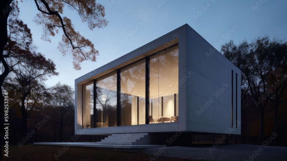 The minimalist exterior of this building belies the intricate details and sophisticated technology inside. AI generated