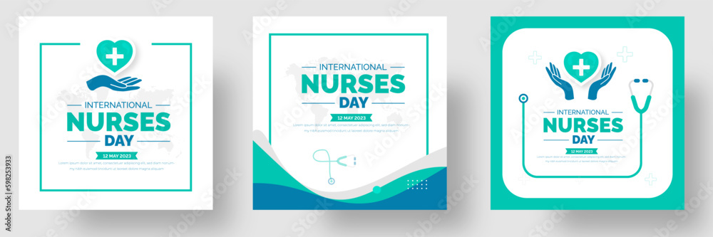 International Nurses Day social media post banner design template set. International Nurses Day background or banner design template celebrated in 12 may. - obrazy, fototapety, plakaty 
