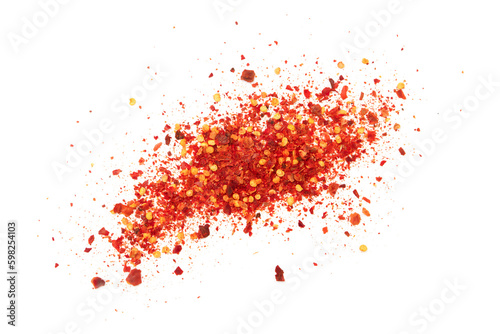 Fotomurale Chili powder isolated on white background , top view , flat lay.