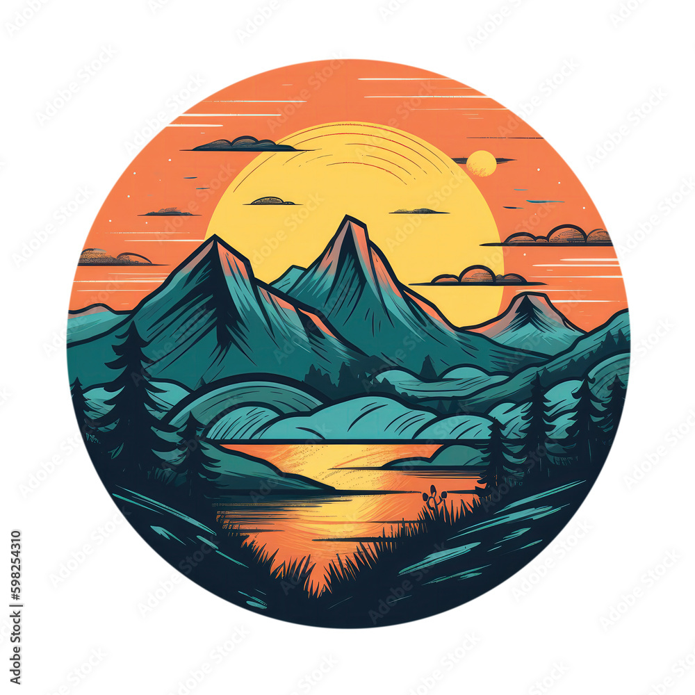 Serene Sunset Over Mountain Landscape Spa Logo. On An Isolated Transparent Background, Png. Generative AI