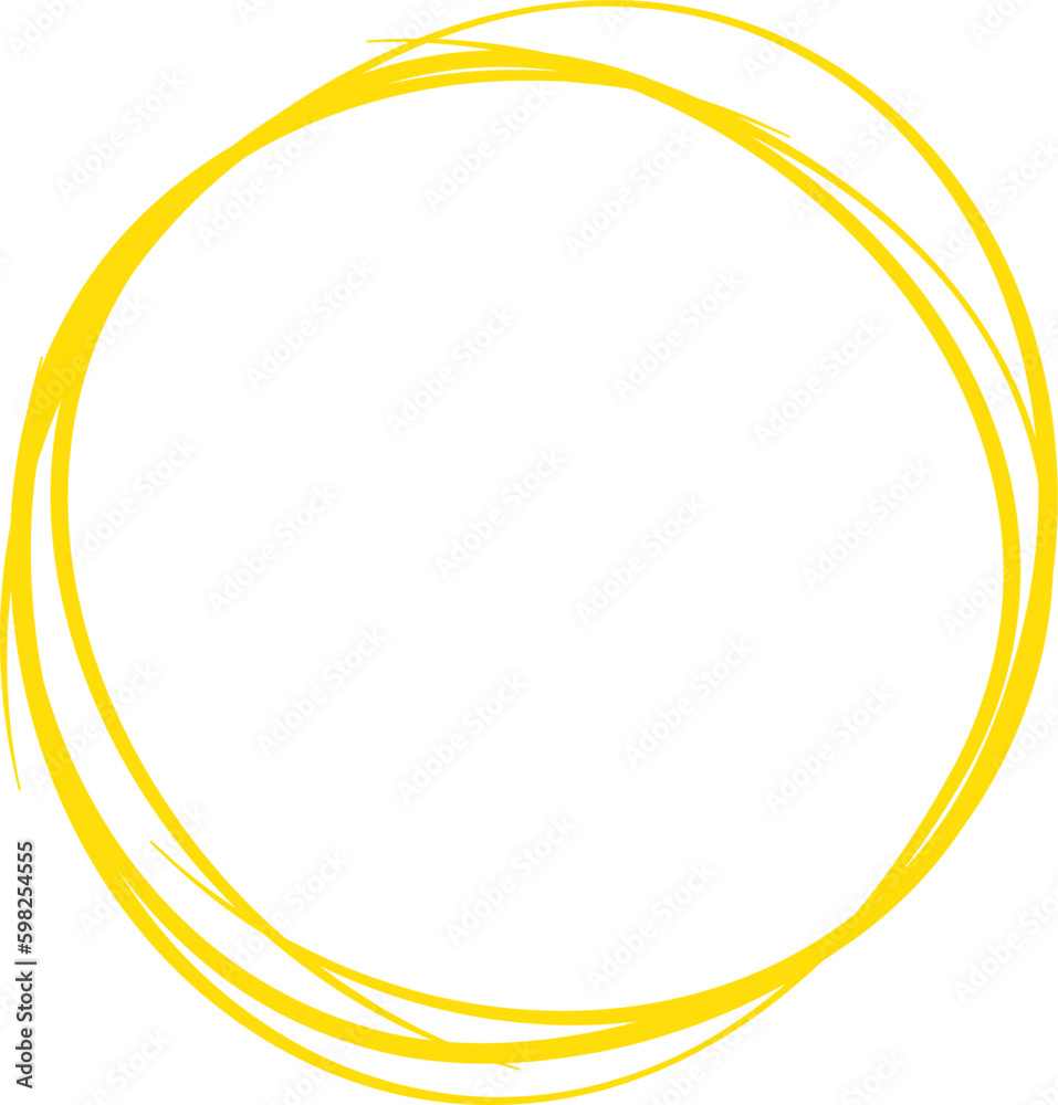 Yellow circle line hand drawn. Highlight hand drawing circle isolated on background. Round handwritten circle. For marking text, note, mark icon, number, marker pen, pencil and text check, vector Yellow circle line hand drawn. Highlight hand drawing circle isolated on background. Round handwritten circle. For marking text, note, mark icon, number, marker pen, pencil and text check, vector