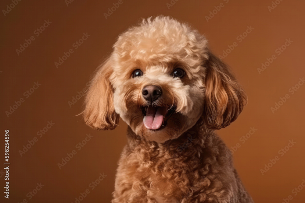 Very Happy Cheerful Dog Poodle On Light Brown Background. Generative AI Very Happy Cheerful Dog Poodle On Light Brown Background. Generative AI