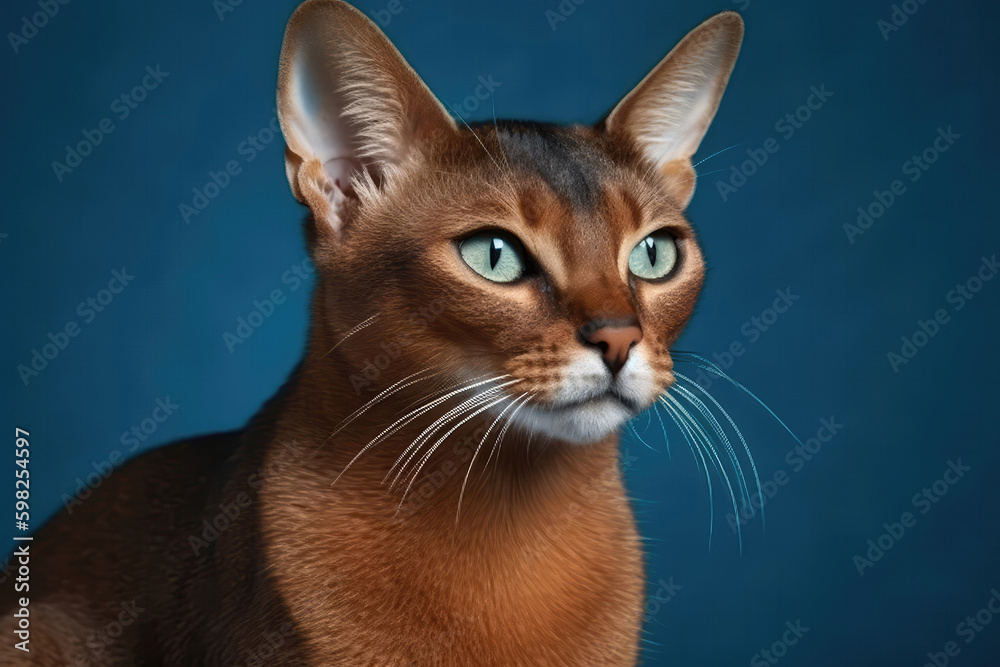 Abyssinian On Light Blue Background. Generative AI