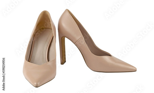 Beige, nude look, leather shoes with high heels - isolated from background