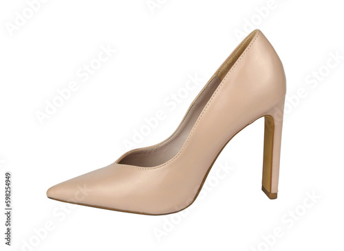 Valokuvatapetti Beige, nude look, leather shoe with high heel - isolated from background