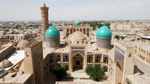 Buhara, Uzbekistan Aerial view of Mir-i-Arab Madrasa Kalyan minaret, Poi Kalyan Mosque and Ark of Bukhara 