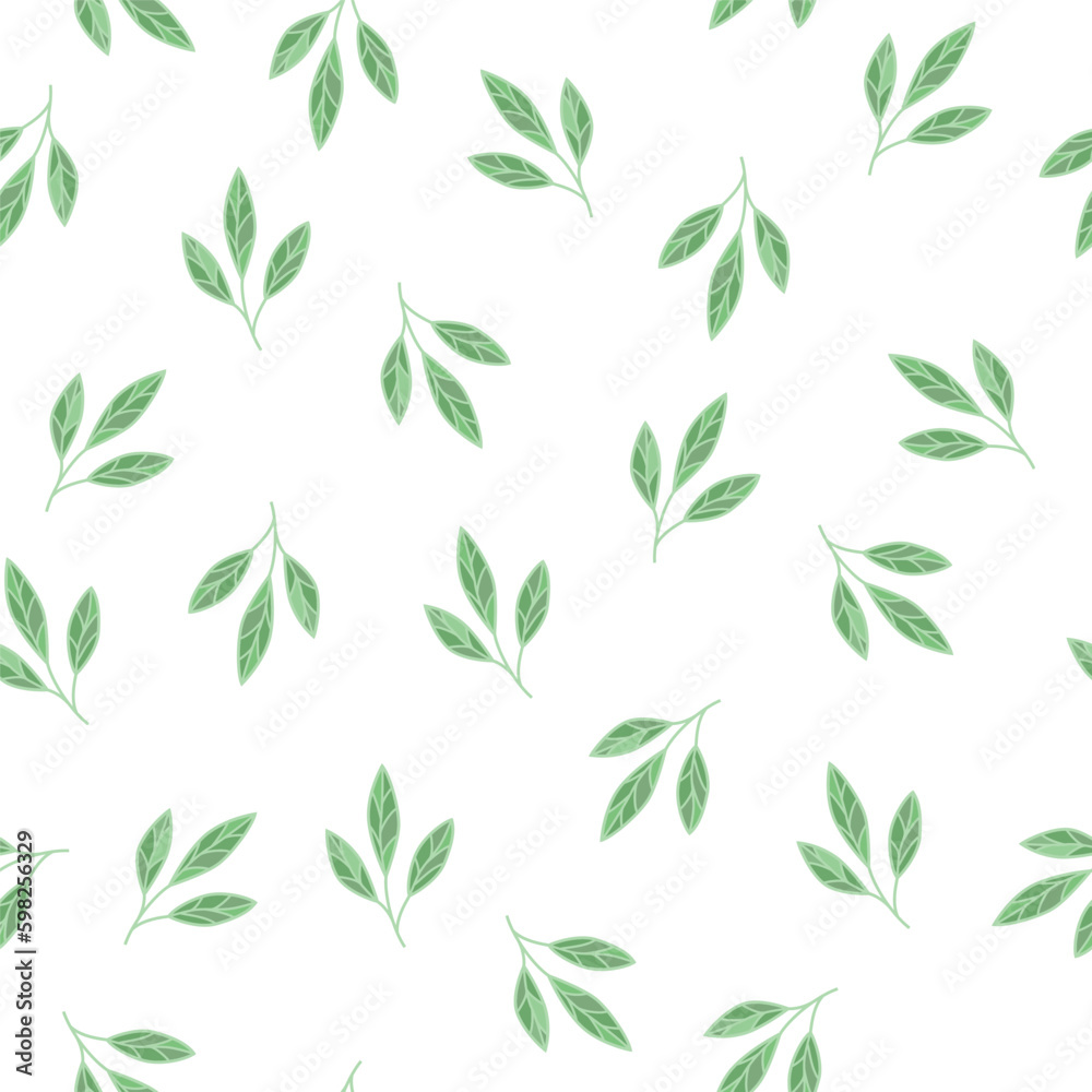 Hand drawn seamless pattern, twigs with leaves in the doodle style Hand drawn seamless pattern, twigs with leaves in the doodle style