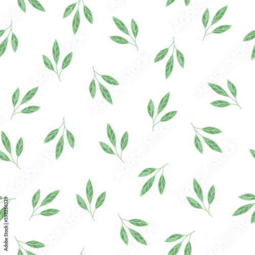 Hand drawn seamless pattern, twigs with leaves in the doodle style