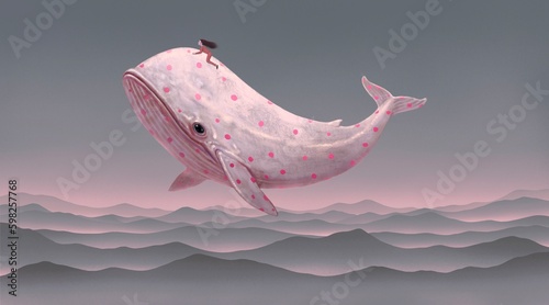Photography A woman riding a whale in the sky