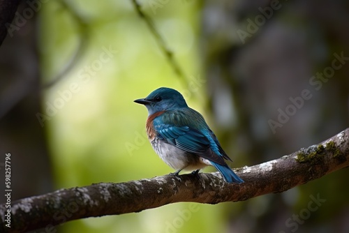 A bird perched on a tree branch, looking dow