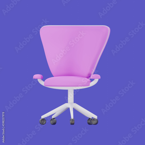 3D work chair icon on purple violet background. Work in the office. Isolated icon, object. 3D rendering illustration