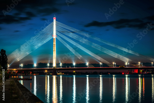 Suspension bridge in Riga at night