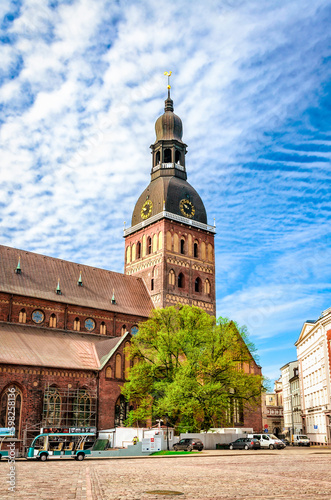 Evangelical Lutheran Riga Dome Cathedral of St Mary, seat of the Archbishop of Riga - symbol of the city. Copy space in sky.