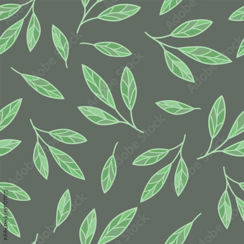 Hand drawn seamless pattern, twigs with leaves in the doodle style
