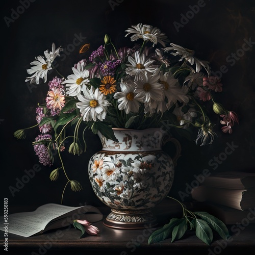 Floral Still Life: A Captivating Vase of Flowers on a Table