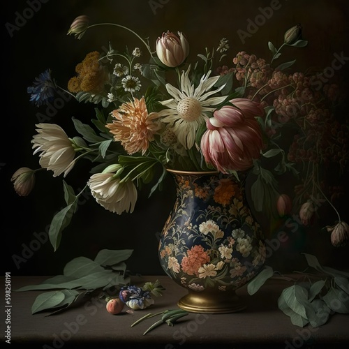 Floral Still Life: A Captivating Vase of Flowers on a Table