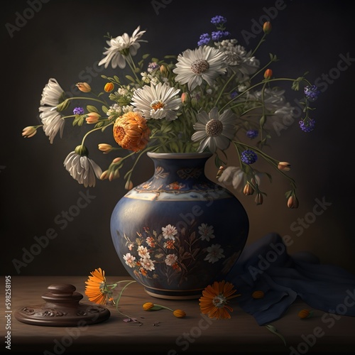 Floral Still Life: A Captivating Vase of Flowers on a Table