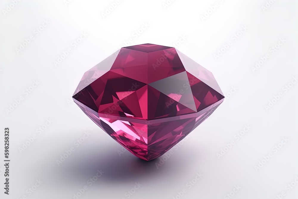 Purple red diamond 3d render with reflections on isolated background