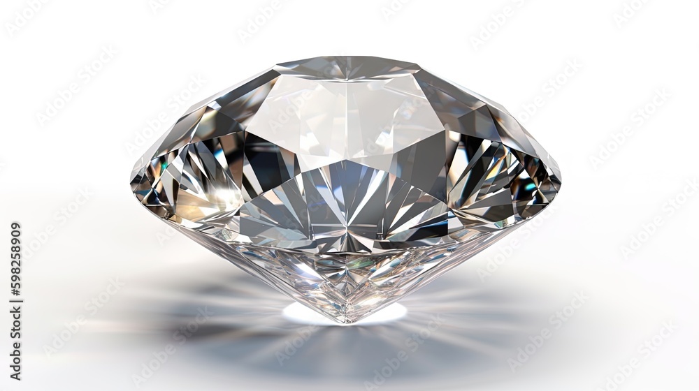 Large Clear Diamond with reflection Dazzling diamond on white background.