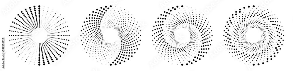 Set of halftone circles. Halftone background. Abstract backdrop of dots. Vector