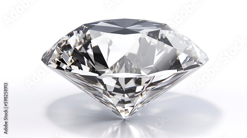 Large Clear Diamond with reflection Dazzling diamond on white background.