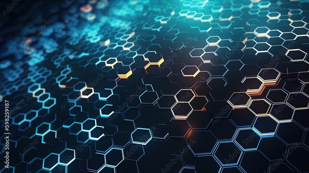 Obraz premium Abstract technological hexagonal background digital Technology Network Background Illustration Futuristic point wave.