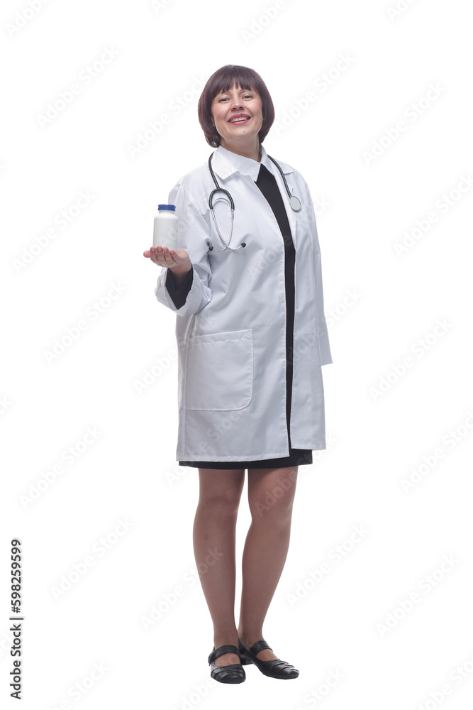 sanitizer in the hands of a female doctor . isolated on a white background.