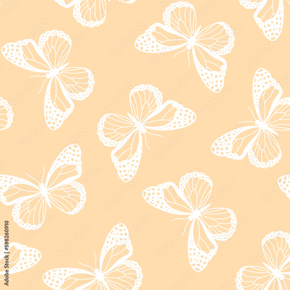 Beige seamless pattern with white butterfly Beige seamless pattern with white butterfly