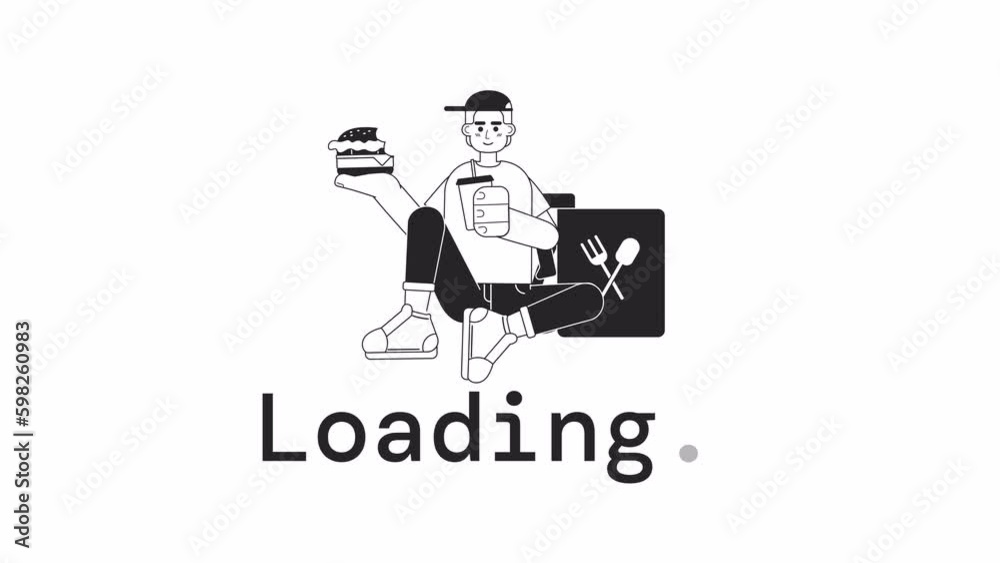 Fastfood deliver bw loader animation. Courier service. Takeaway. Flash message 4K video footage. Isolated monochrome loading progress indicator with alpha channel transparency for UI, UX web design Fastfood deliver bw loader animation. Courier service. Takeaway. Flash message 4K video footage. Isolated monochrome loading progress indicator with alpha channel transparency for UI, UX web design