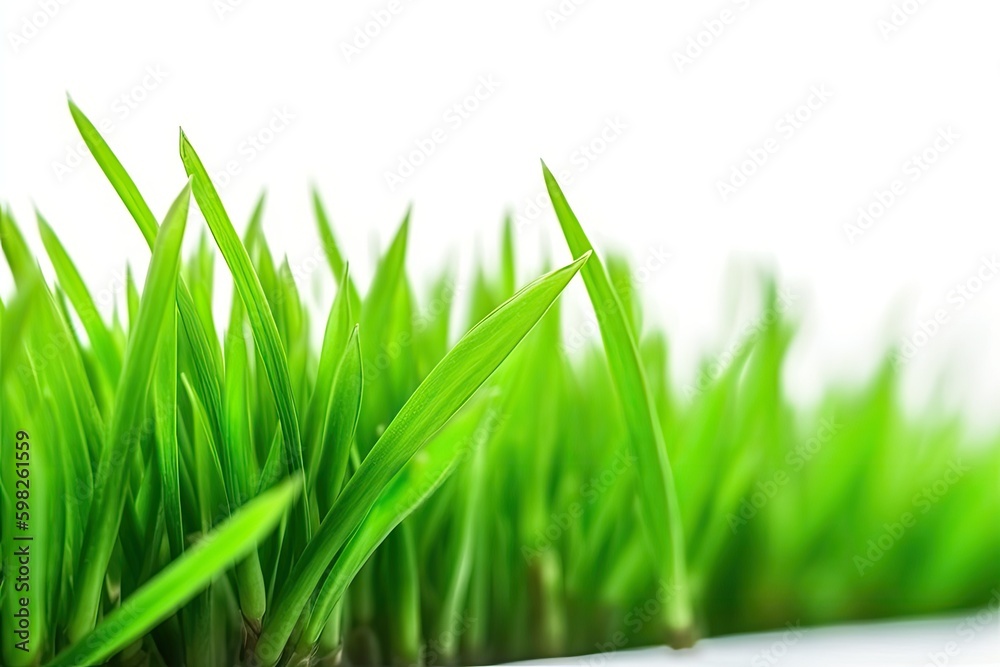 Obraz premium fresh green grass blades on a white background. Generative AI Generative AI