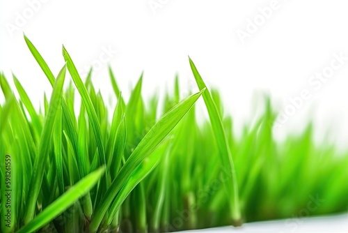 fresh green grass blades on a white background. Generative AI Generative AI