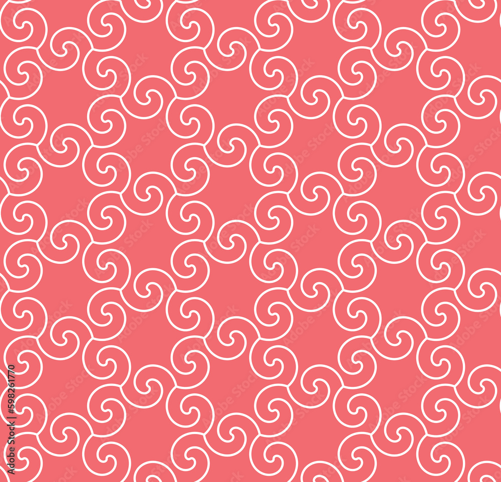 The geometric pattern with wavy lines. Seamless vector background. White and pink texture. Simple lattice graphic design