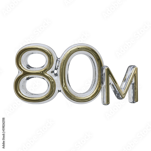 Number 80m 3D rendering transparent background