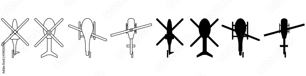 Helicopter vector icon set. aircraft illustration sign collection. fly symbol. airline logo isolated on white background. Helicopter vector icon set. aircraft illustration sign collection. fly symbol. airline logo isolated on white background.