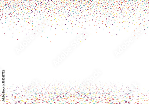 Flying, falling and scattered on the floor colorful vector confetti isolated on white background.