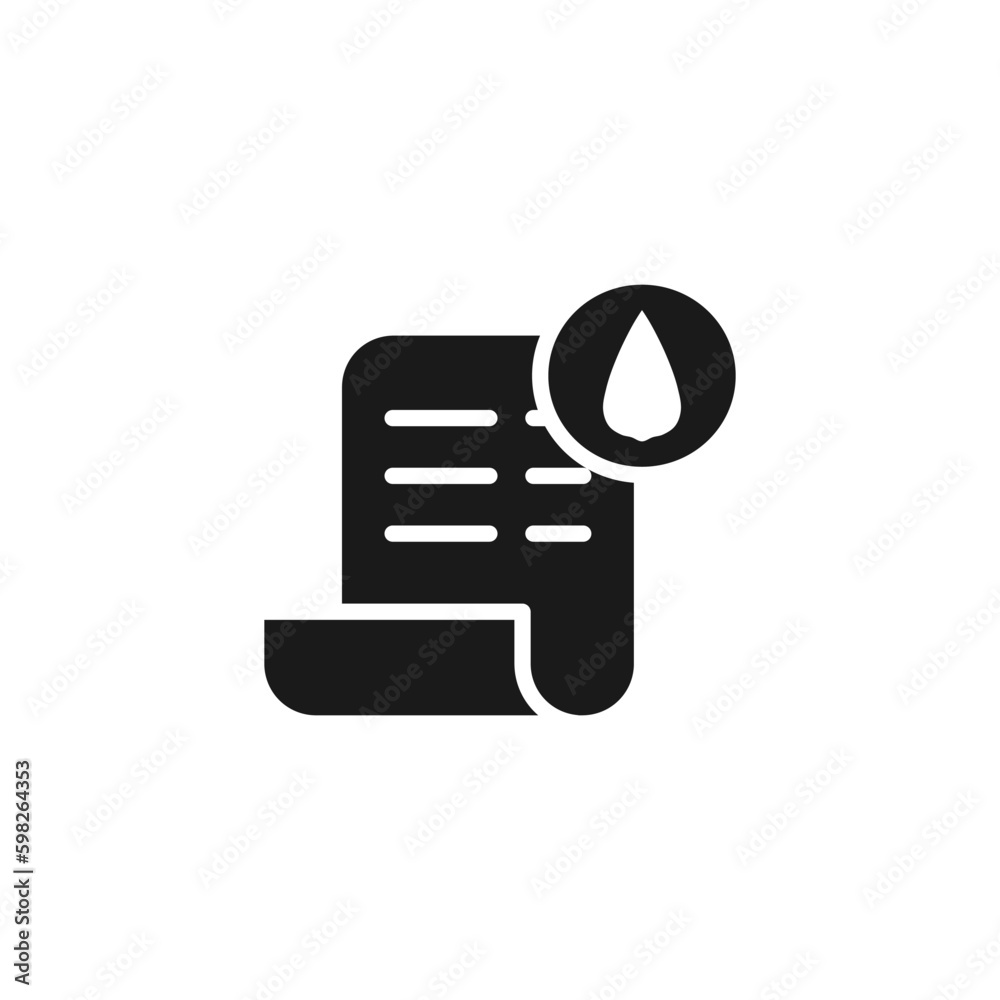 Clean water invoice icon or Water utility bill black fill icon. Billing note from the Regional Drinking Water Company. Vector illustration in trendy style. Editable graphic resources for many purposes Clean water invoice icon or Water utility bill black fill icon. Billing note from the Regional Drinking Water Company. Vector illustration in trendy style. Editable graphic resources for many purposes
