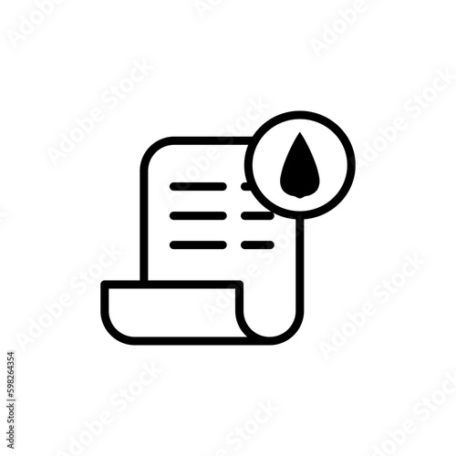 Clean water invoice icon or Water utility bill outline icon. Billing note from the Regional Drinking Water Company. Vector illustration in trendy style. Editable graphic resources for many purposes.