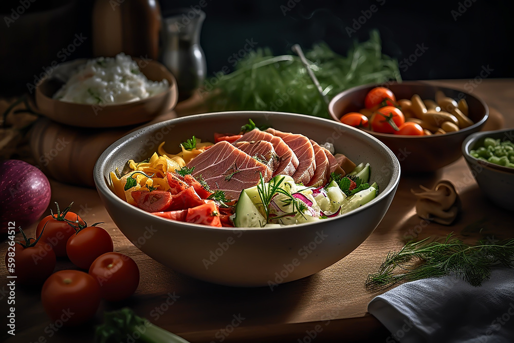 - simple lunch with vegetables , generative ai - simple lunch with vegetables , generative ai