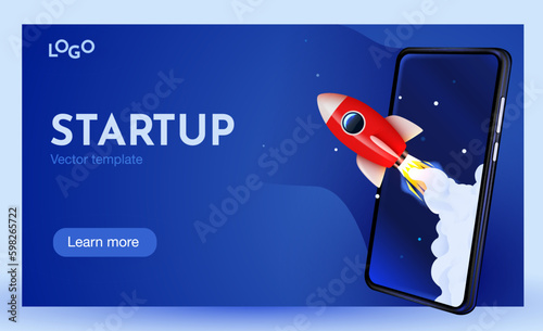 Smartphone with rocket. Start up concept. Generative AI