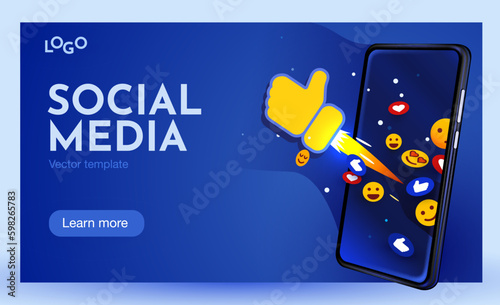 Smartphone with Like symbols. Social media marketing concept. Generative AI
