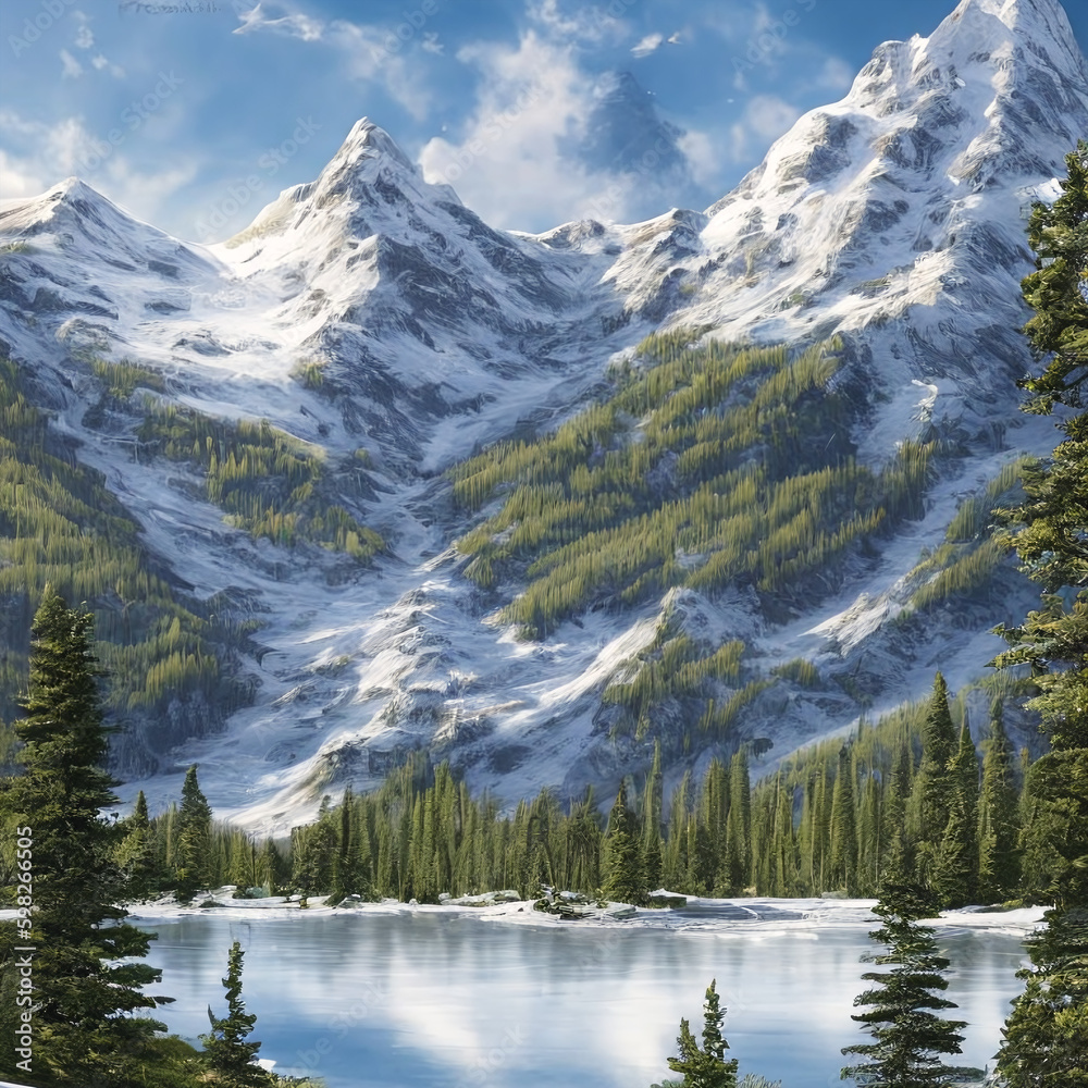Beautiful drawing of mountains created with Generative AI Beautiful drawing of mountains created with Generative AI