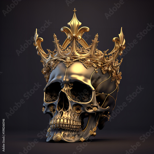 Skull wearing a noble golden crown Generative AI