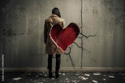 An emotional image of a broken heart, representing the pain and sorrow that can come with divorce or the end of a relationship. Ai generated.