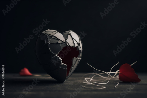 An emotional image of a broken heart, representing the pain and sorrow that can come with divorce or the end of a relationship. Ai generated. photo