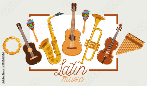 Latin music band salsa vector flat poster isolated over white background  live sound festival concert or night dancing party  Brazil or Cuban musical fiesta theme advertising flyer or banner.