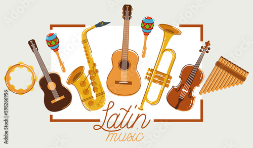 Latin music band salsa vector flat poster isolated over white background, live sound festival concert or night dancing party, Brazil or Cuban musical fiesta theme advertising flyer or banner.