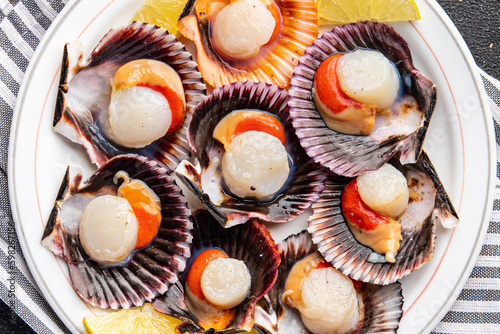 seafood scallop in shell fresh meal snack on the table copy space food background rustic top view 