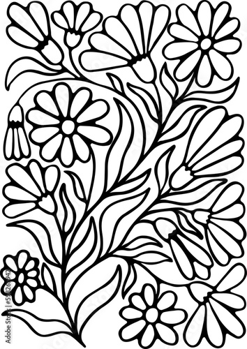 Daisies in the shape of a rectangle. Floral pattern. Chamomile coloring page